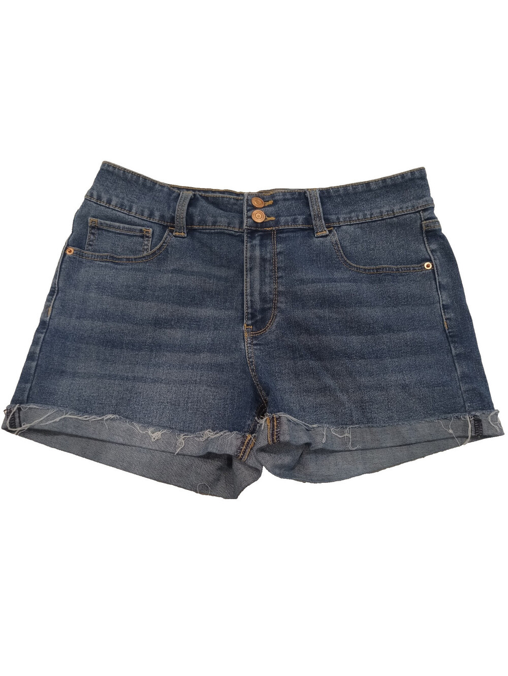 No Boundaries Denim Shorts Womens 13 Black Dark Wash Cuffed Cutoff Double Button